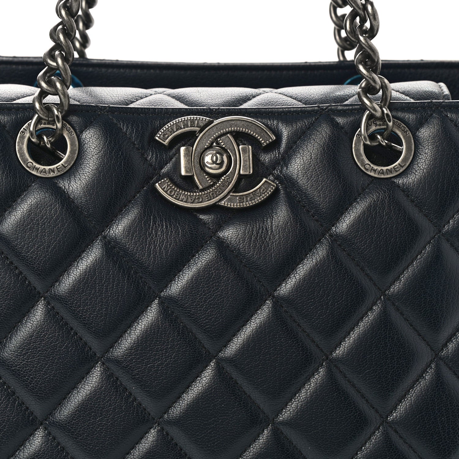 Chanel Goatskin Quilted Large City Rock Shopping Bag Navy 7 of 7