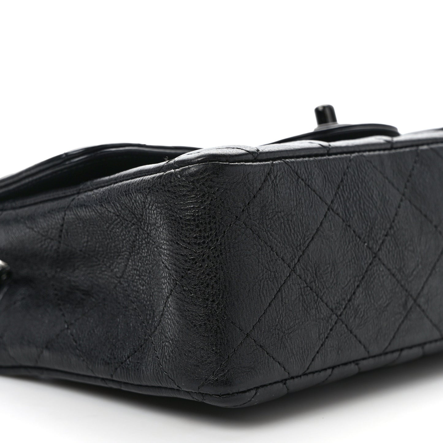 Crumpled Calfskin Quilted Mini Rectangular Flap So Black