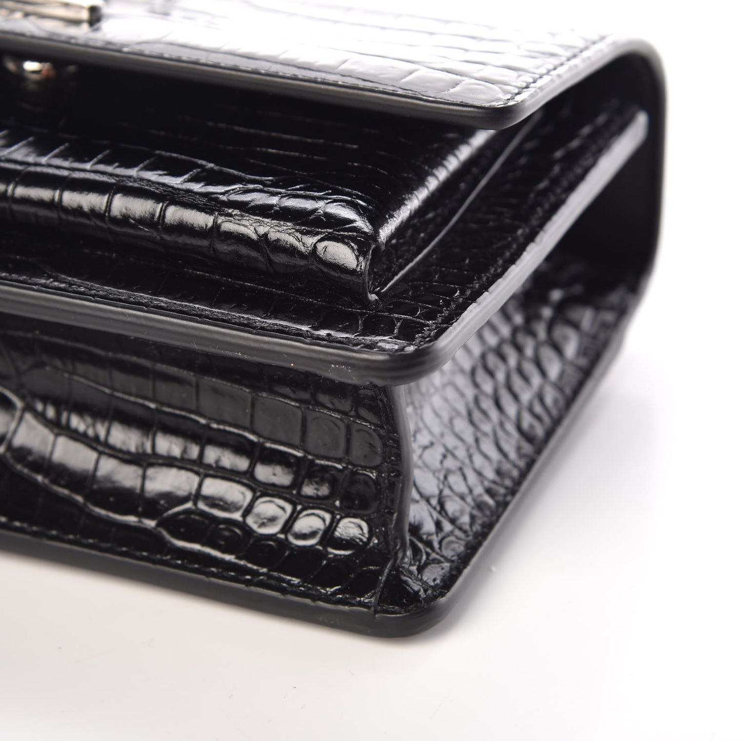 Calfskin Crocodile Embossed Monogram Sunset Chain Wallet Black