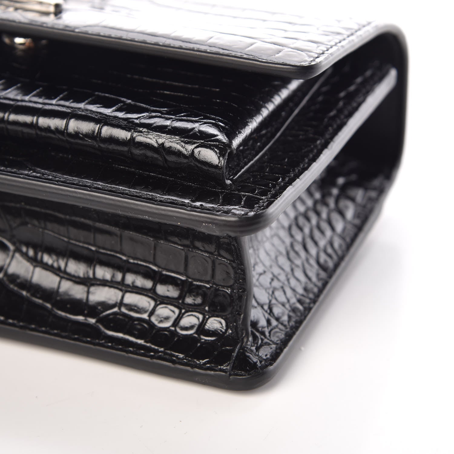 Saint Laurent Calfskin Crocodile Embossed Monogram Sunset Chain Wallet Black 11 of 11