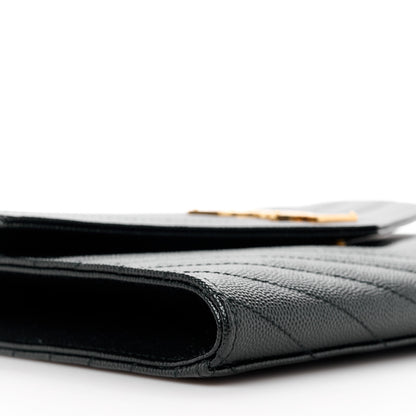Saint Laurent Grain De Poudre Matelasse Chevron Monogram Envelope Clutch Black 9 of 11