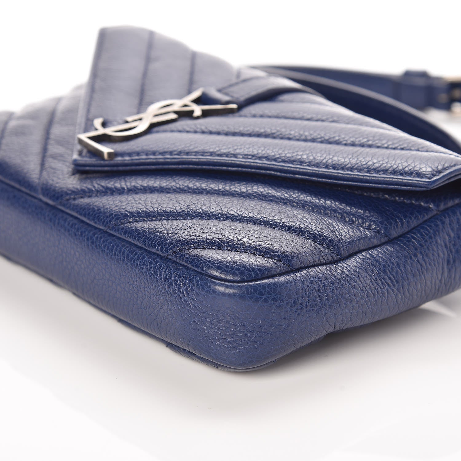 Saint Laurent Sheepskin Matelasse Chevron Monogram College Chain Wallet Royal Blue 6 of 9