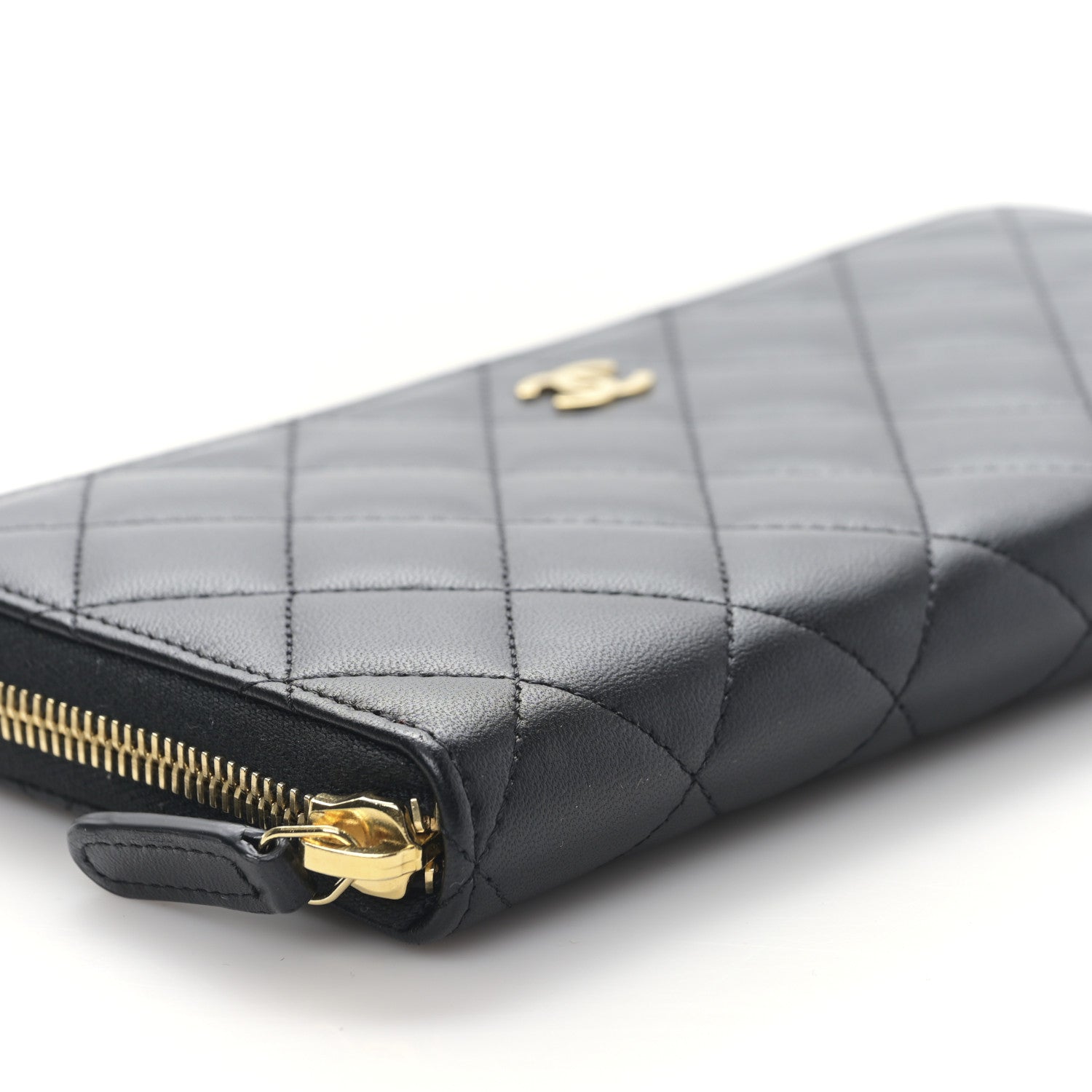 Chanel Lambskin Quilted Large Gusset Zip Around Wallet Black 9 of 11