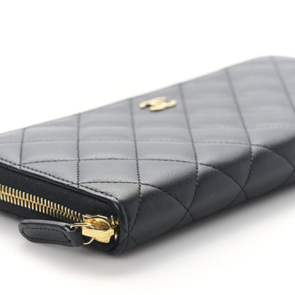 Chanel Lambskin Quilted Large Gusset Zip Around Wallet Black 9 of 11