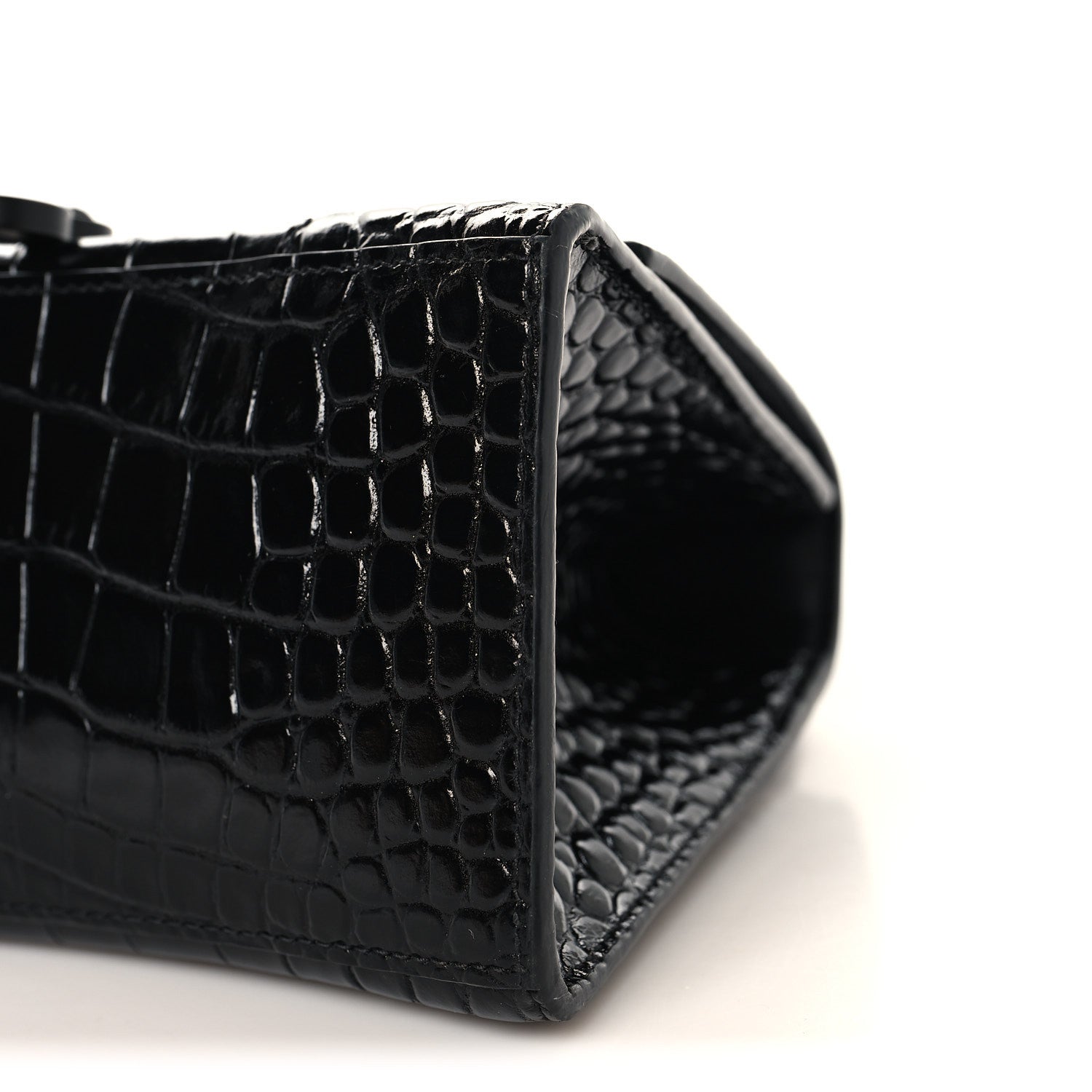 Balenciaga Shiny Calfskin Monochrome Crocodile Embossed Small Hourglass Top Handle Bag Black 9 of 11