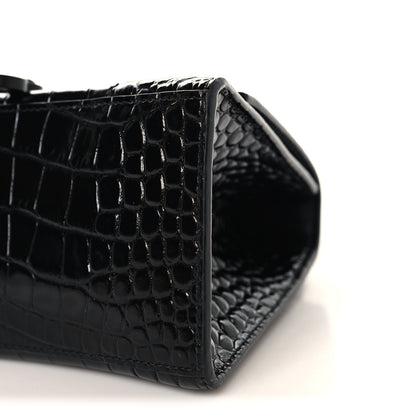 Balenciaga Shiny Calfskin Monochrome Crocodile Embossed Small Hourglass Top Handle Bag Black 9 of 11