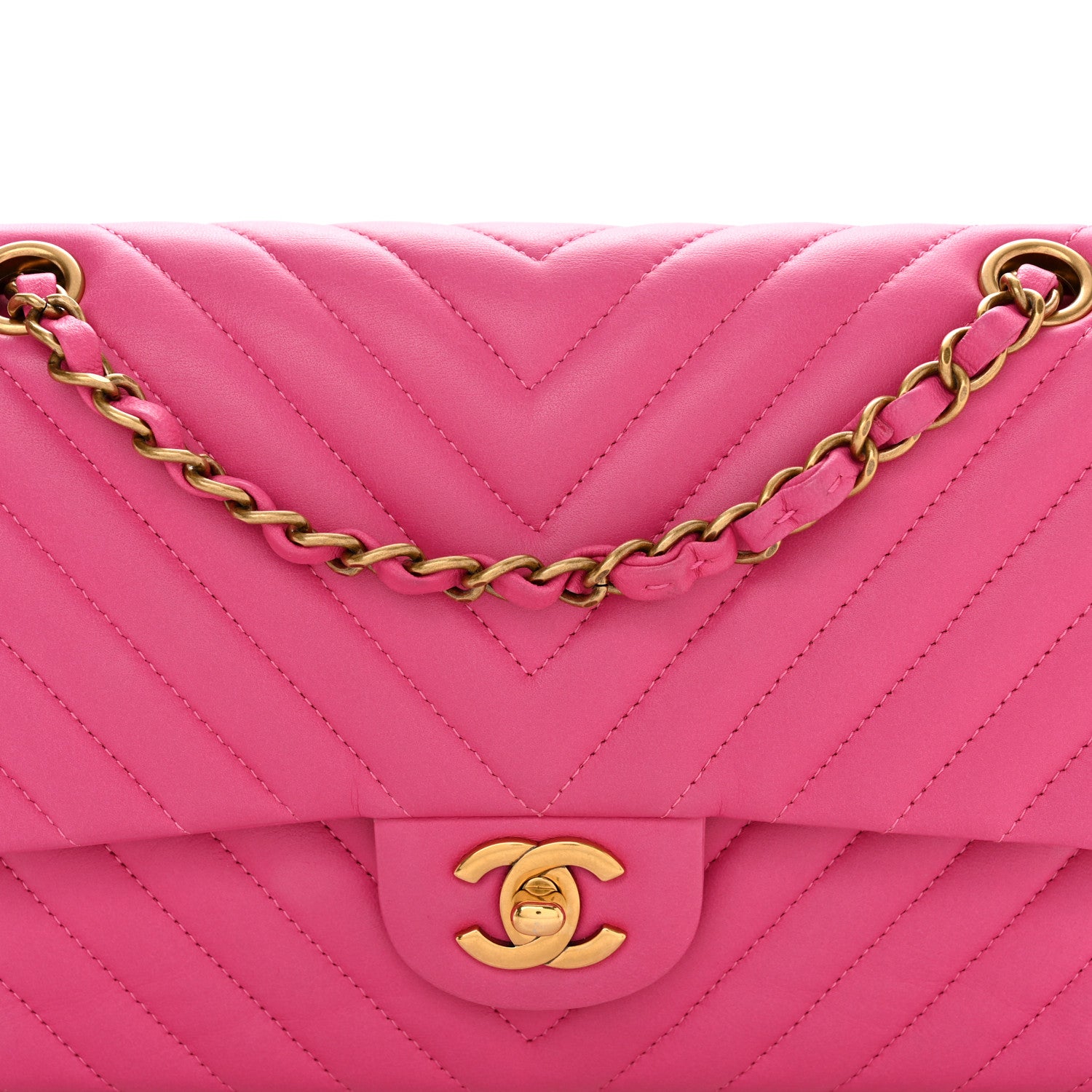 Chanel Lambskin Chevron Quilted Medium Double Flap Pink 8 of 10