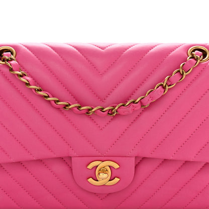 Chanel Lambskin Chevron Quilted Medium Double Flap Pink 8 of 10
