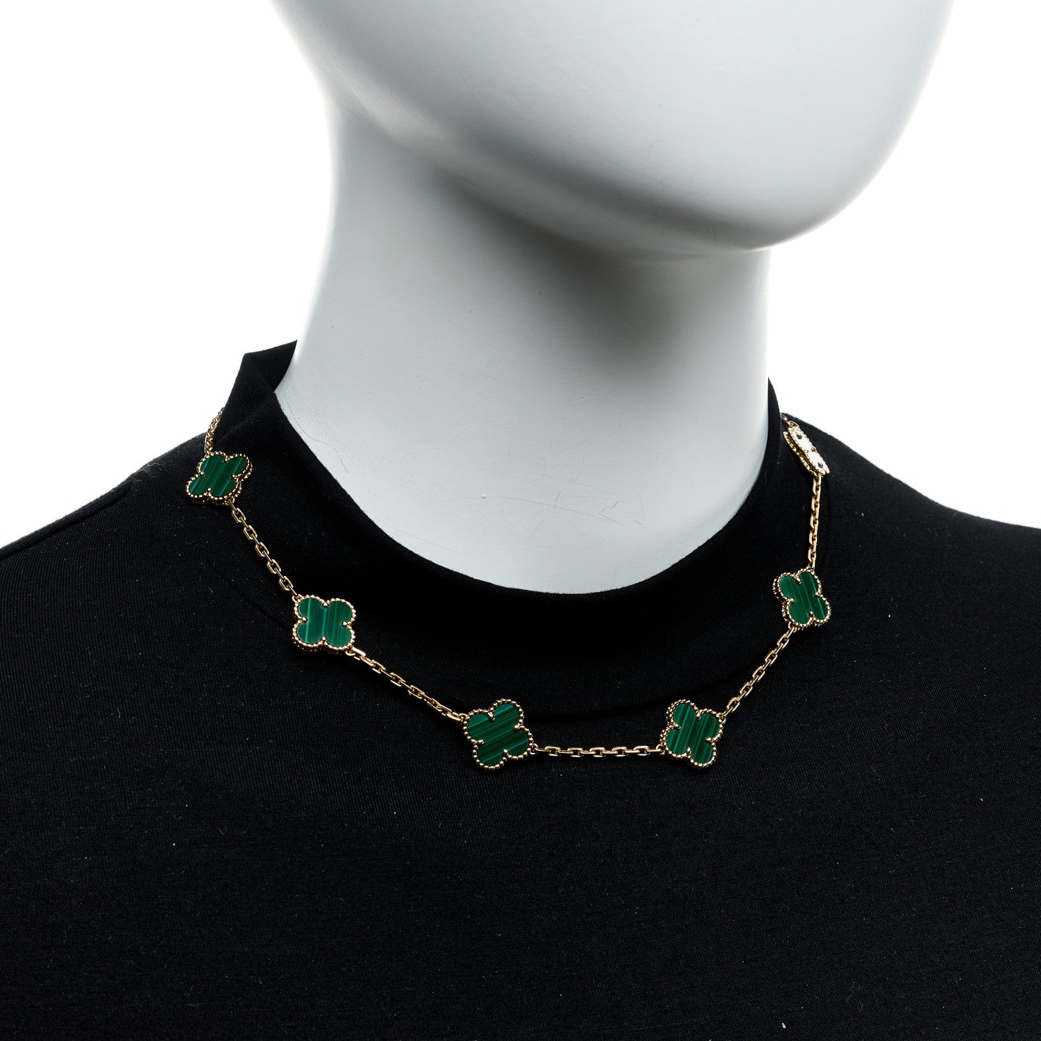 Van Cleef & Arpels 18K Yellow Gold Malachite 10 Motifs Vintage Alhambra Necklace 2 of 6
