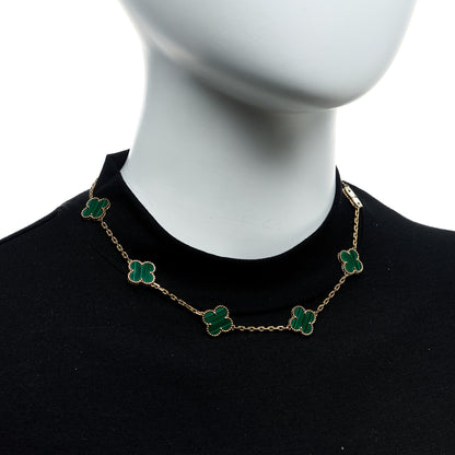 Van Cleef & Arpels 18K Yellow Gold Malachite 10 Motifs Vintage Alhambra Necklace 2 of 6