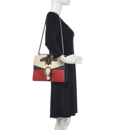 Gucci Calfskin Bee Embroidered Medium Dionysus Shoulder Bag White Blue Hibiscus Red 2 of 13