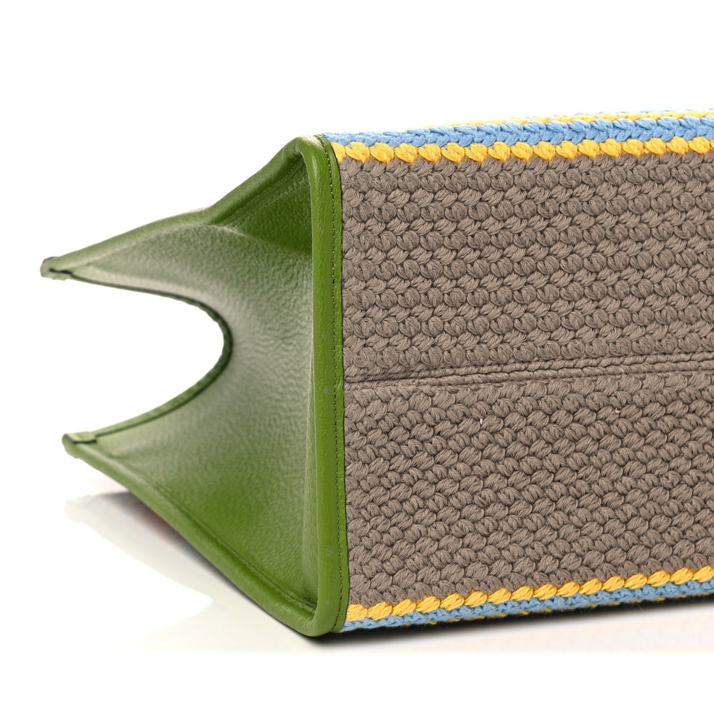 Fabric Embroidered Square G Forte Dei Marmi Striped Tote Bag Green Yellow