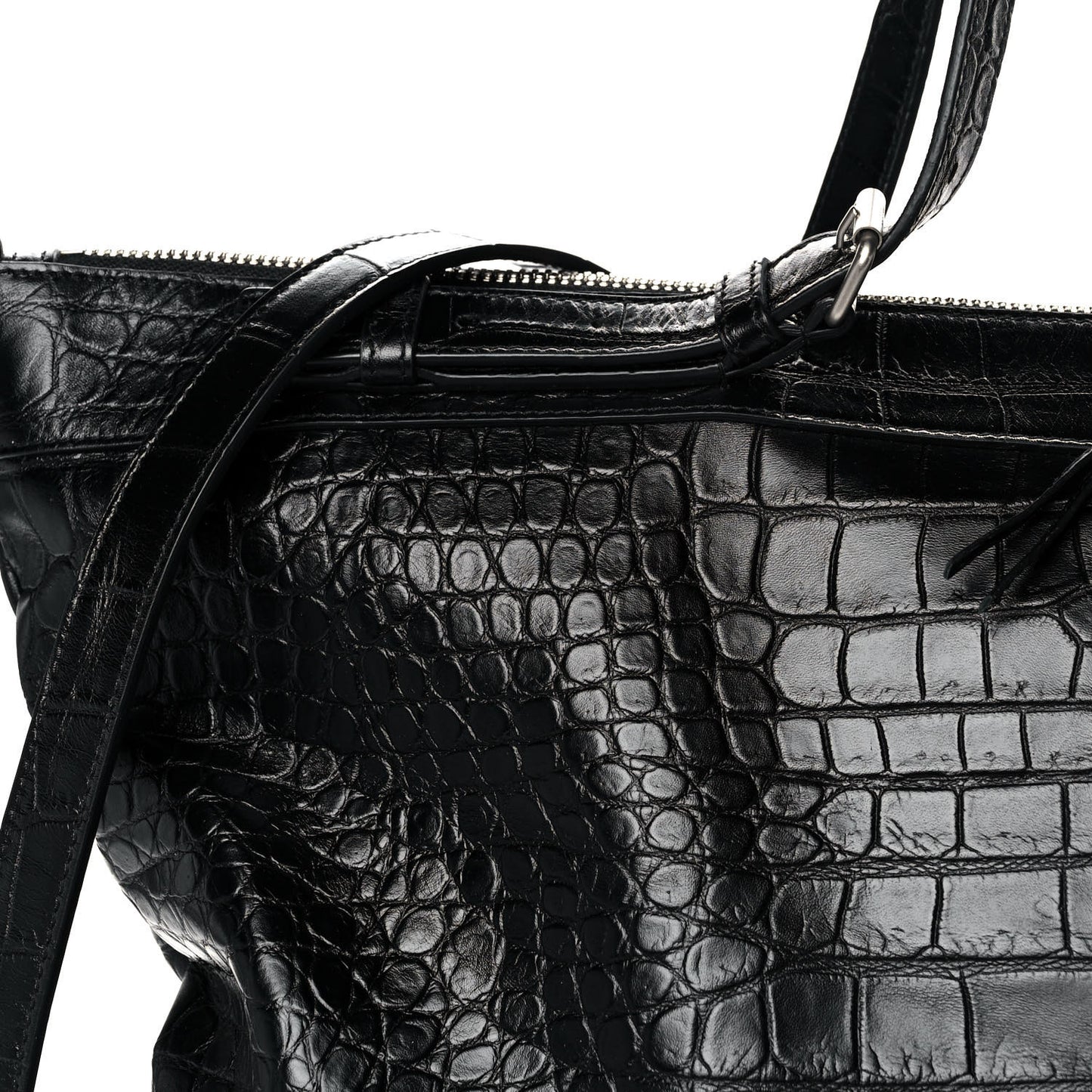 Calfskin Crocodile Embossed Large Convertible ID Bag Black