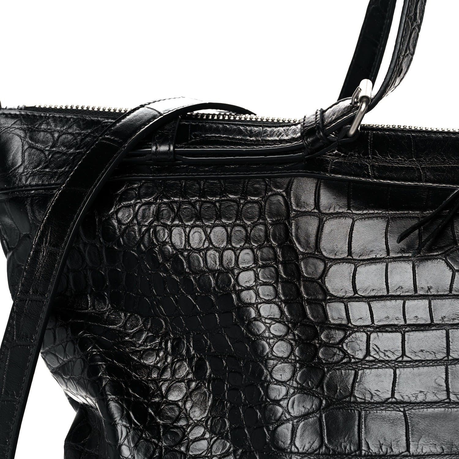 Saint Laurent Calfskin Crocodile Embossed Large Convertible ID Bag Black 7 of 11