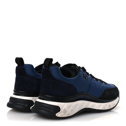 Chanel Nylon Suede Calfskin Womens Logo Sneakers 36 Dark Navy Blue 39 Dark Navy Blue 5 of 12