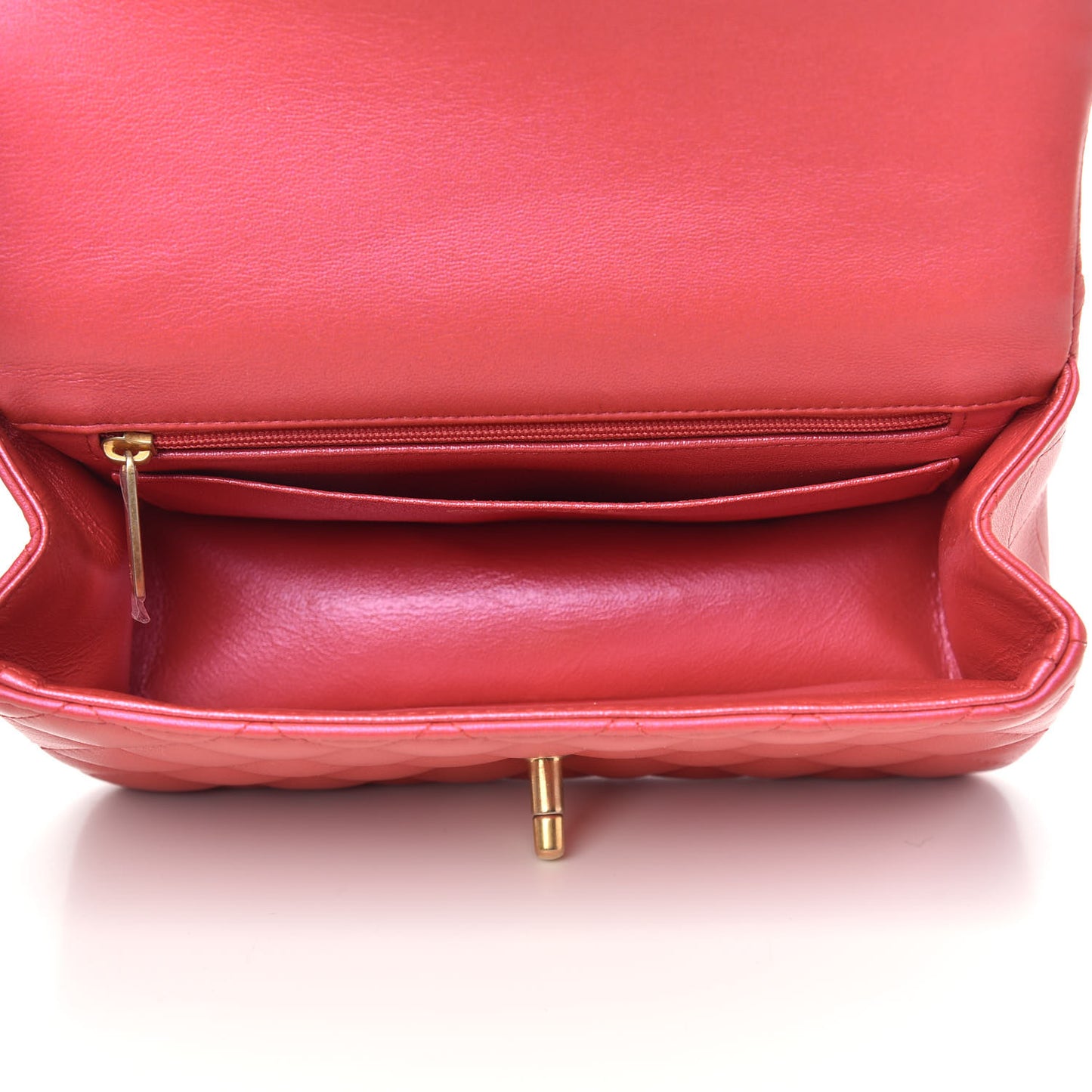 Iridescent Lambskin Quilted Mini Top Handle Rectangular Flap Red