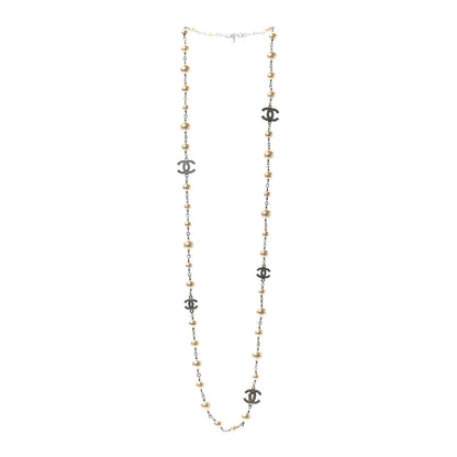 Chanel Crystal Pearl CC Long Necklace Silver 3 of 6