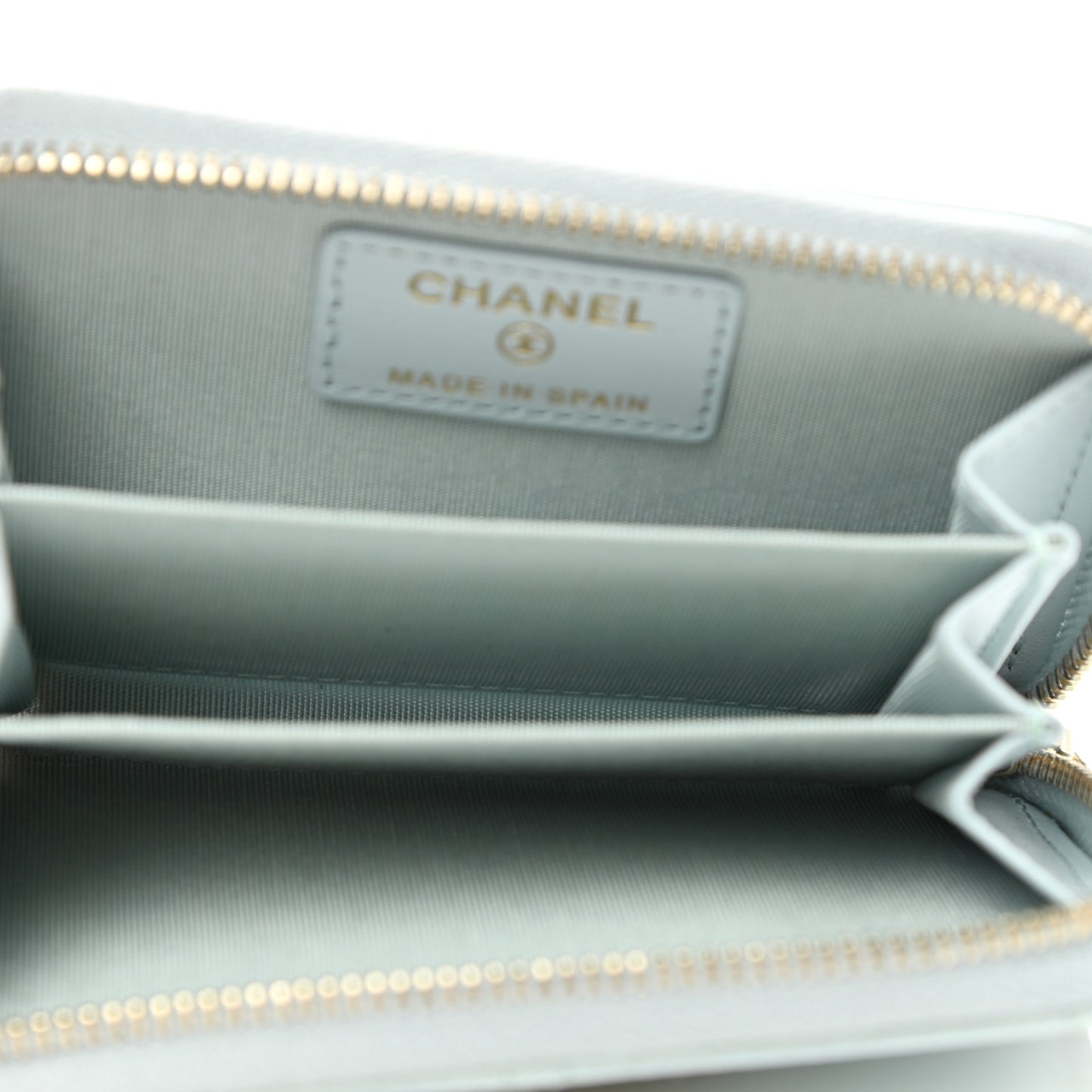 Lambskin Quilted Chanel 19 Zip Around Coin Purse Wallet Light Blue
