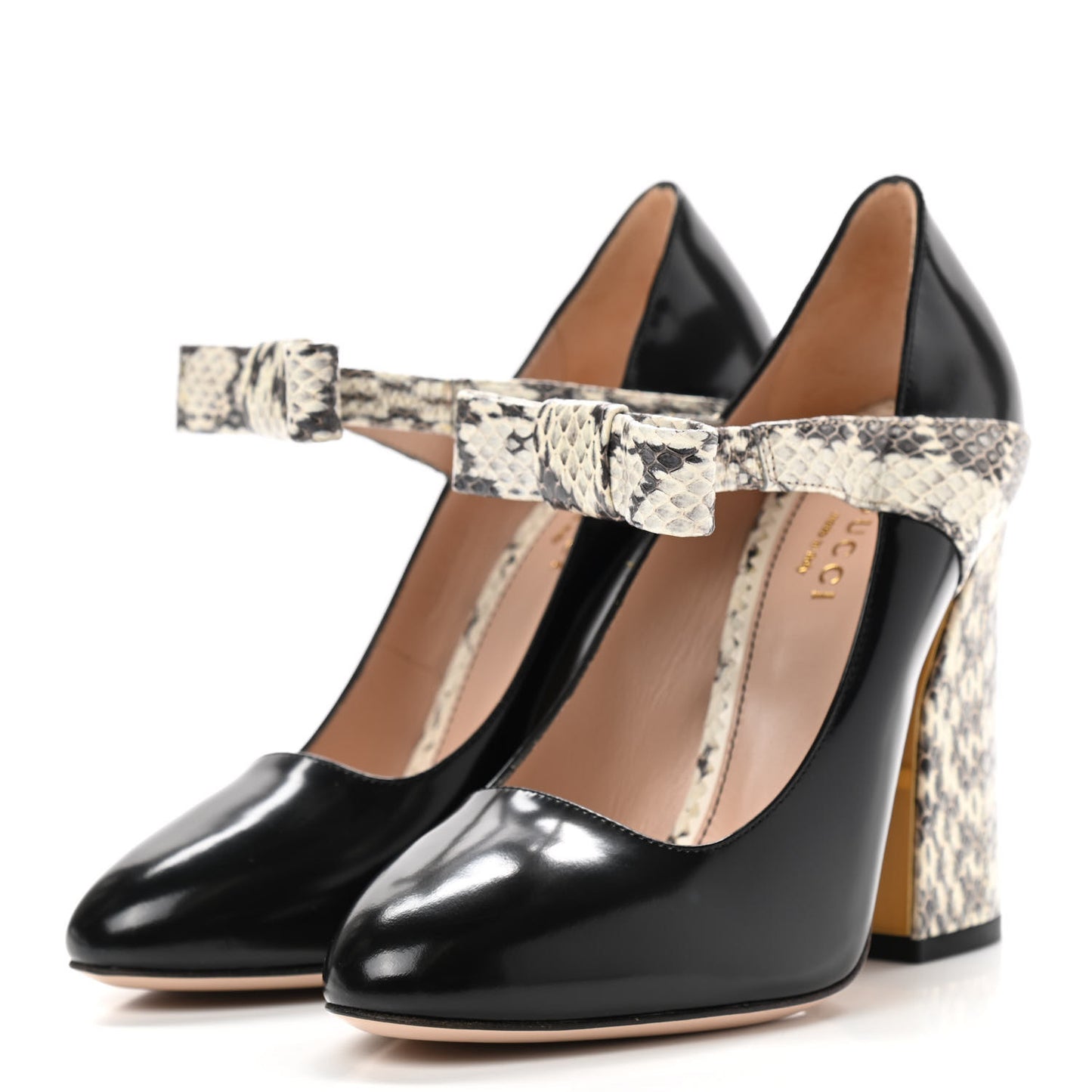 Polished Calfskin Elaphe Nimue Bow Mary Jane Pumps 35 Black Roccia
