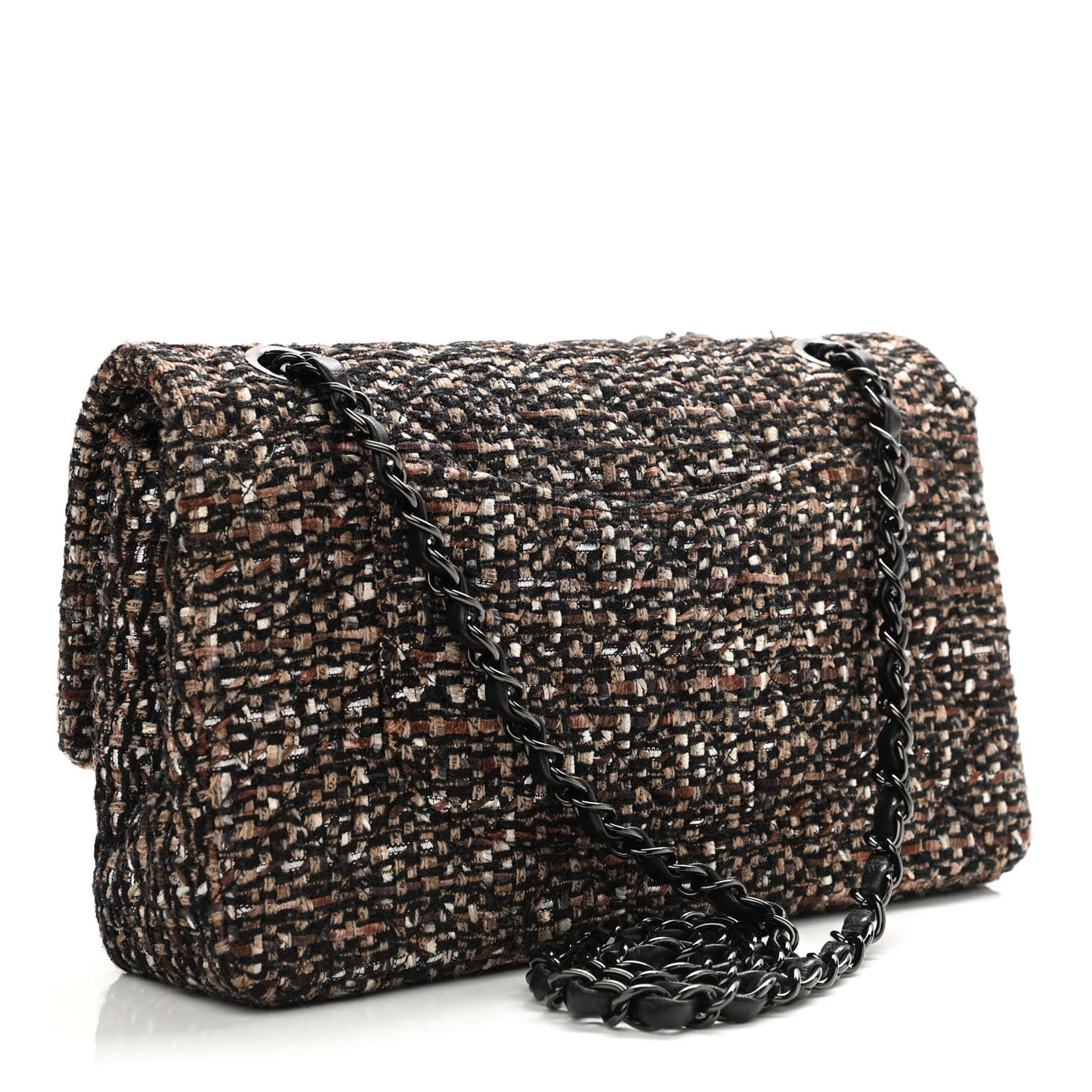 Tweed Quilted Medium Double Flap Brown