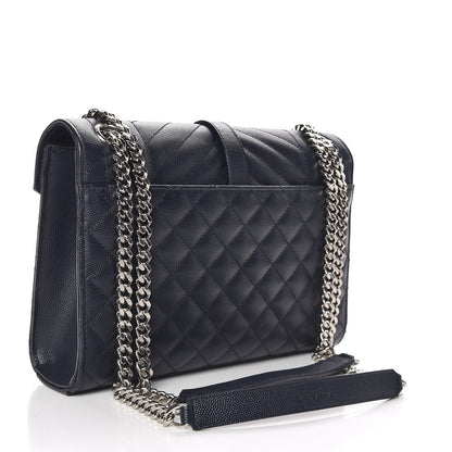 Saint Laurent Grain De Poudre Textured Mixed Matelasse Triquilt Medium Monogram Satchel Deep Marine 3 of 10