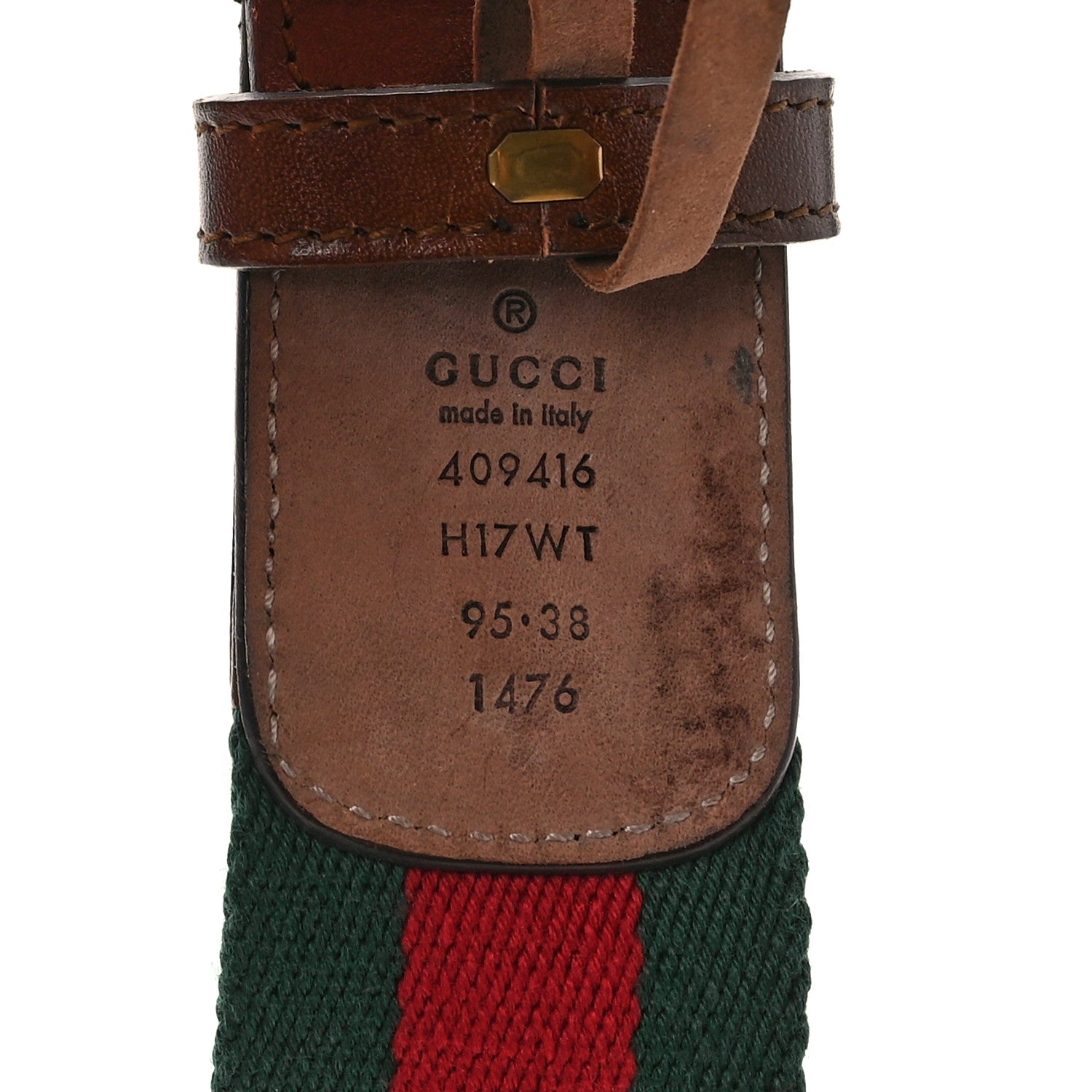 Gucci Nylon Calfskin Double G Web 40mm Belt 95 38 95 38 Green Red Cuir 3 of 6