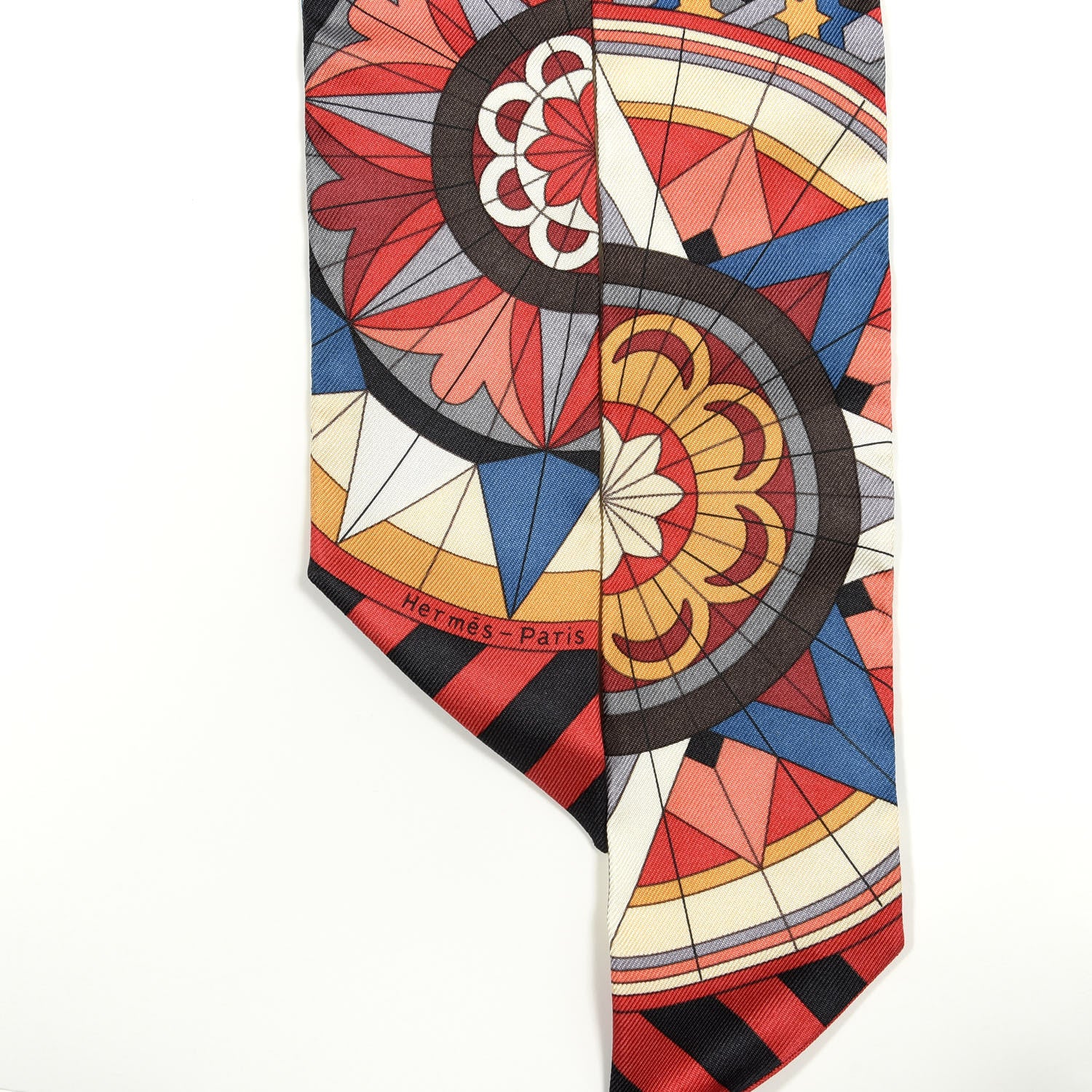 Hermes Silk Rose de Compas Twilly Black Rouge Jaune Pale 4 of 4
