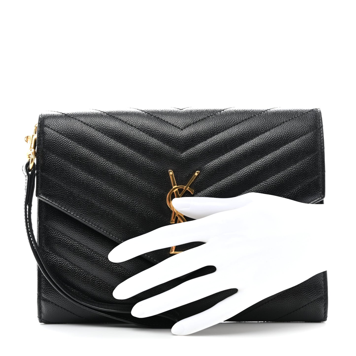 Grain De Poudre Matelasse Chevron Monogram Envelope Clutch Black