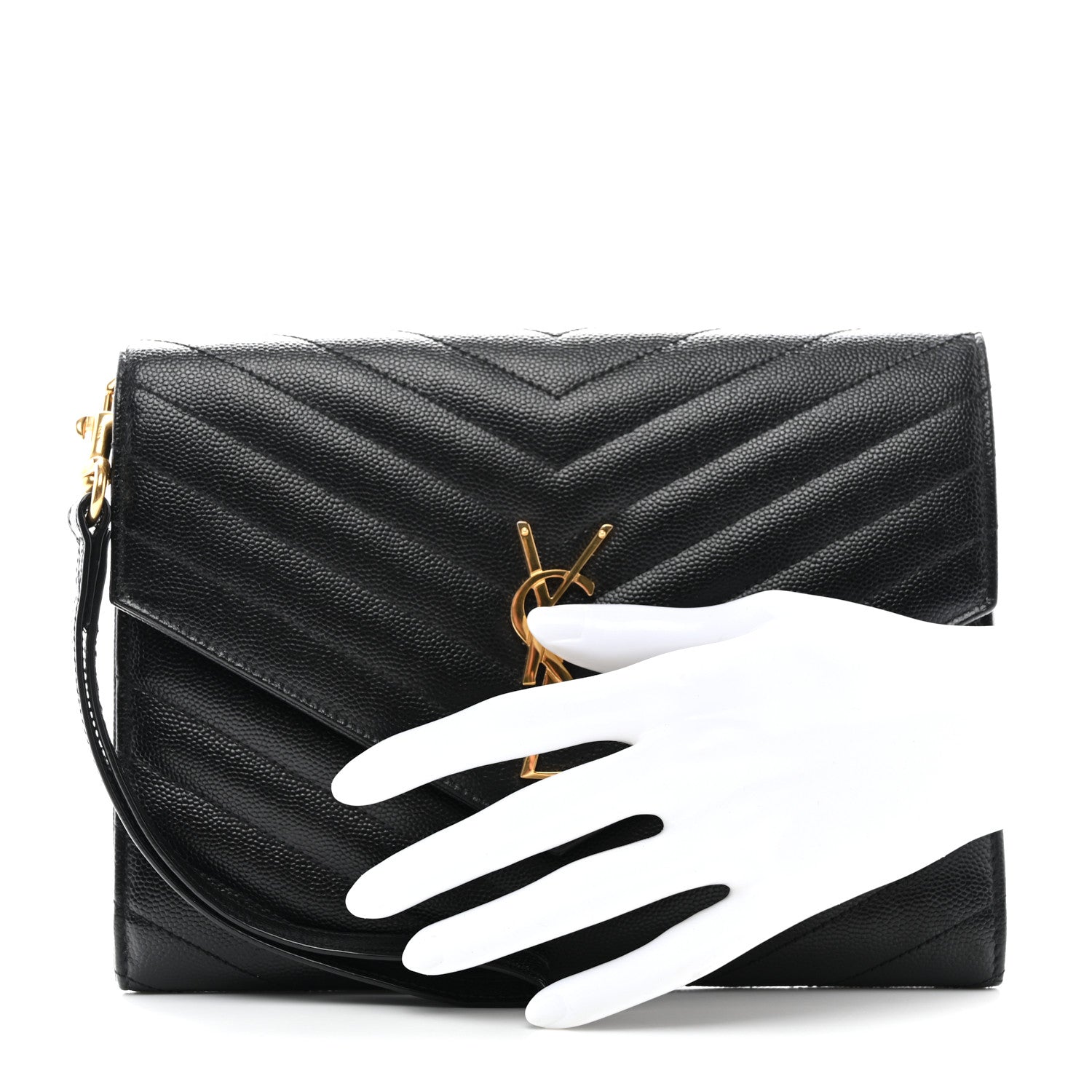 Saint Laurent Grain De Poudre Matelasse Chevron Monogram Envelope Clutch Black 2 of 7