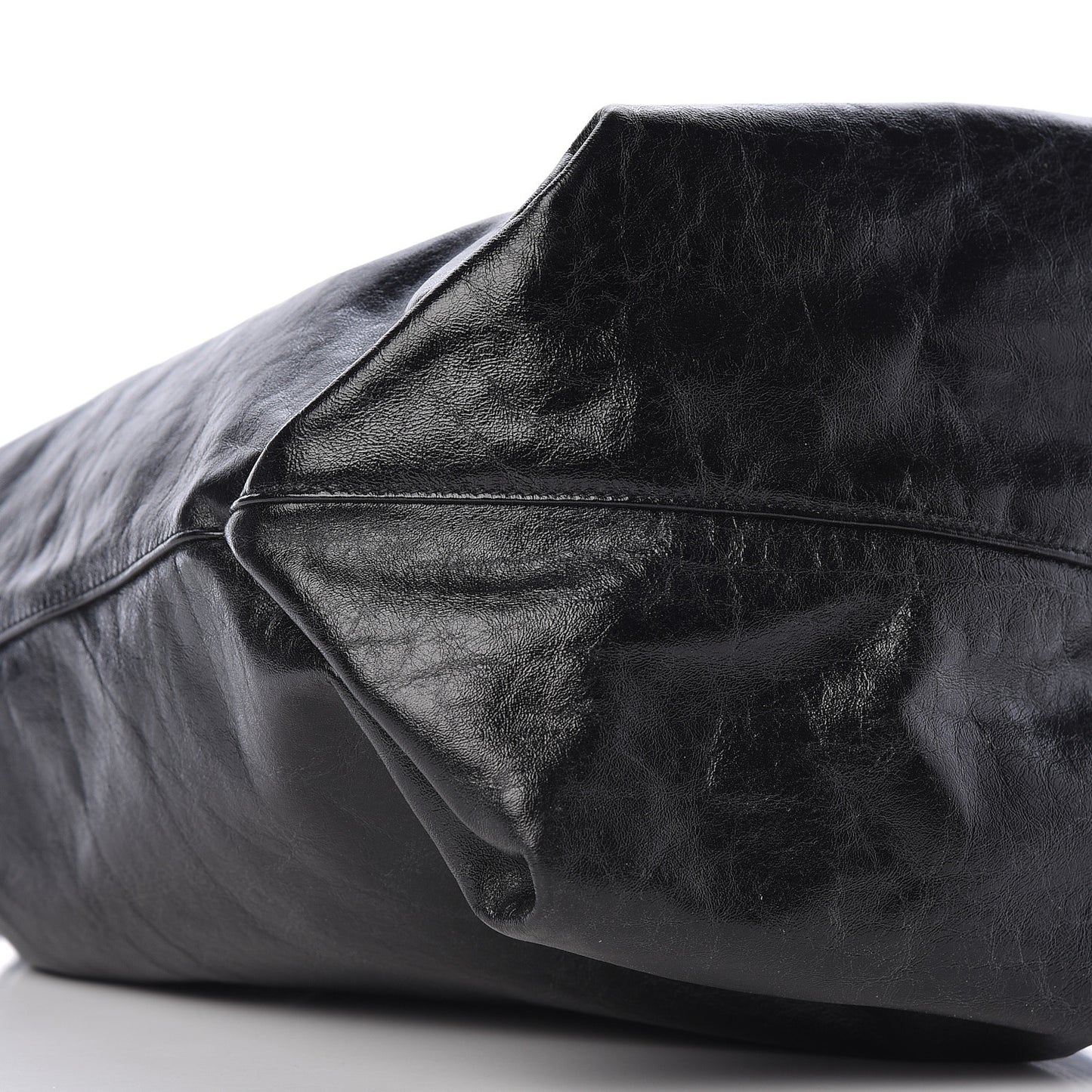 Cracked Shiny Calfskin Teddy Drawstring Bag Black