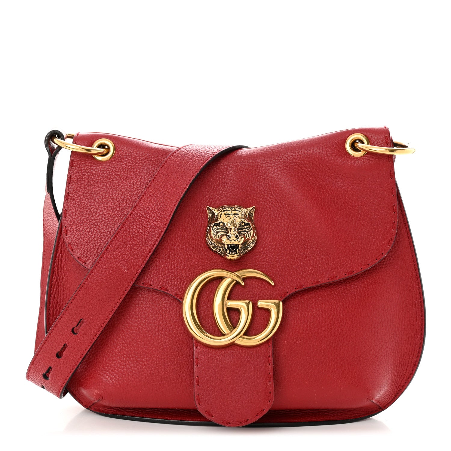 Gucci Cellarius Calfskin Feline GG Marmont Flap Shoulder Bag Vulcanic Red 1 of 13