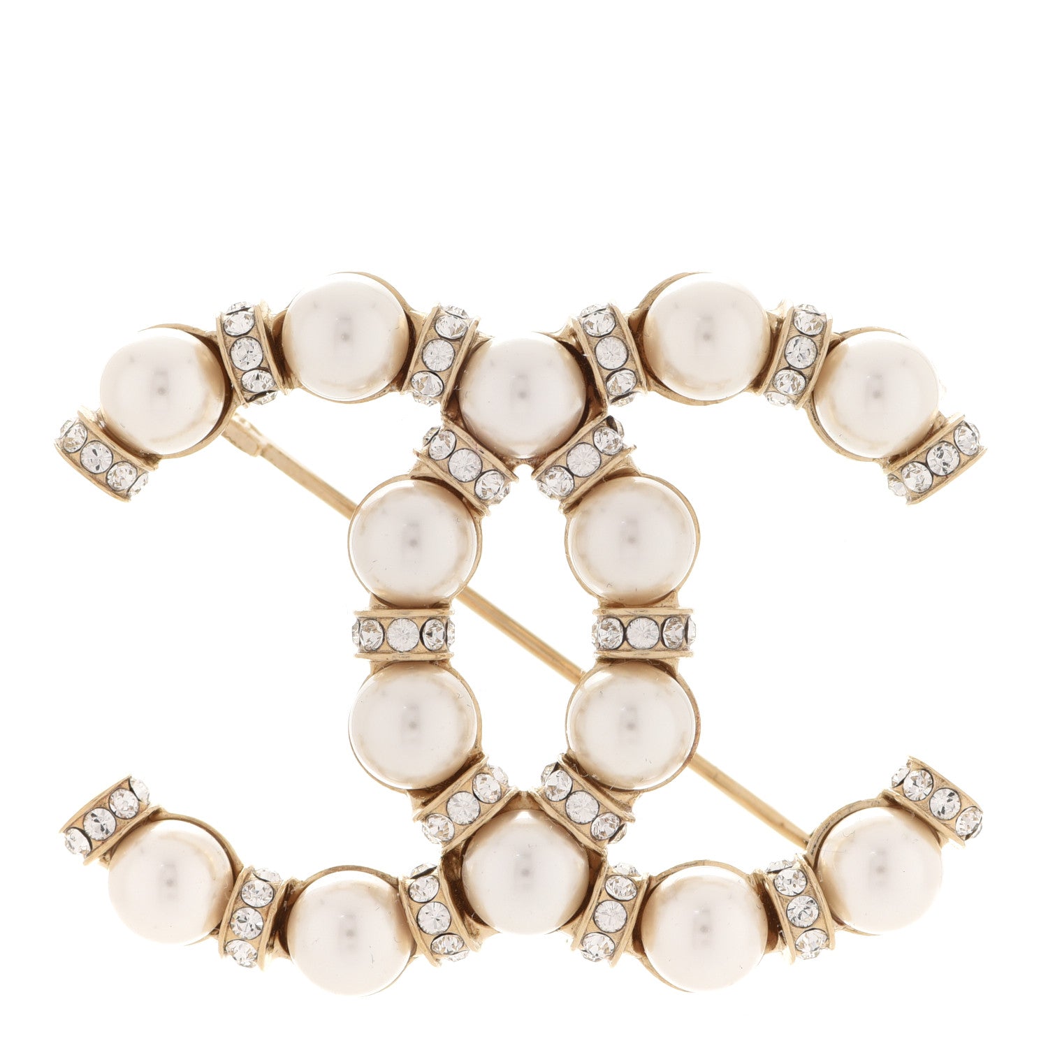 Chanel Pearl Crystal Nefertiti CC Brooch Gold 1 of 5