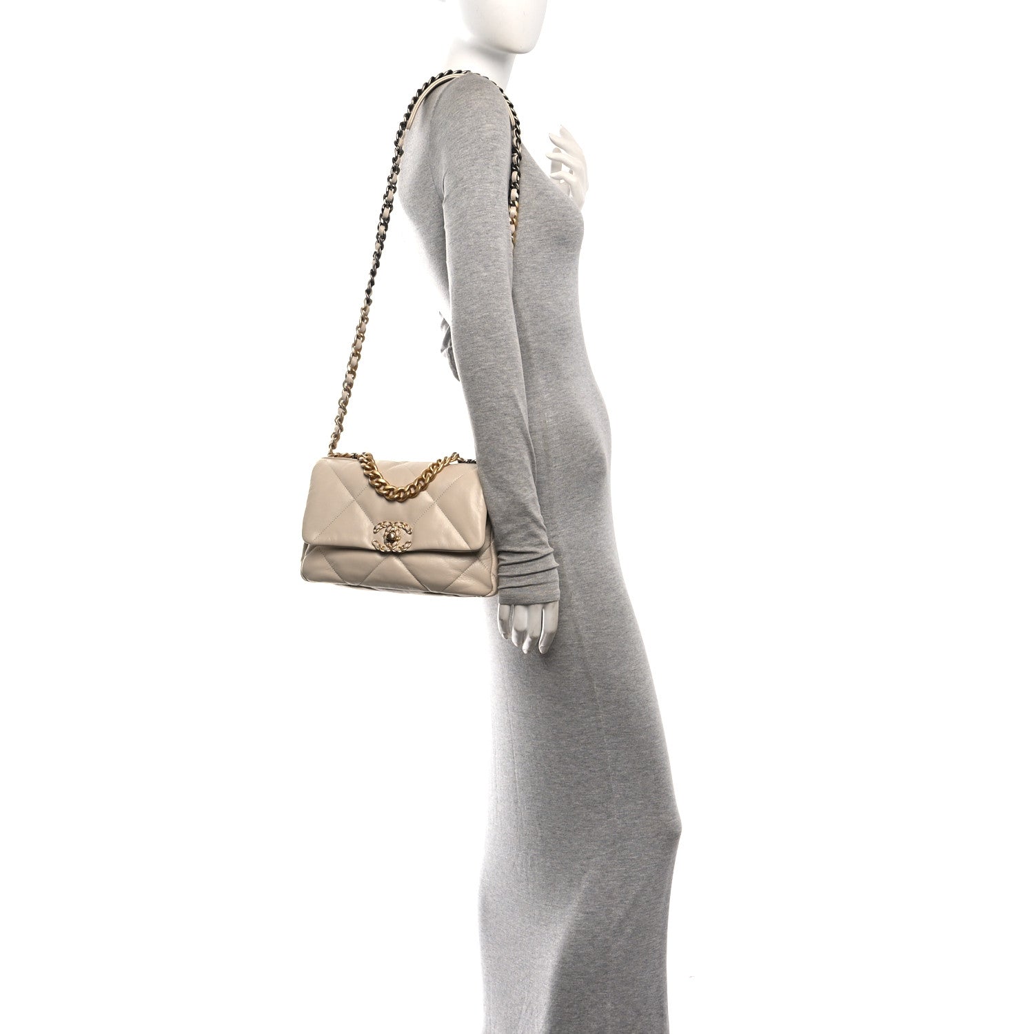 Chanel Goatskin Quilted Medium Chanel 19 Flap Light Beige 2 of 10