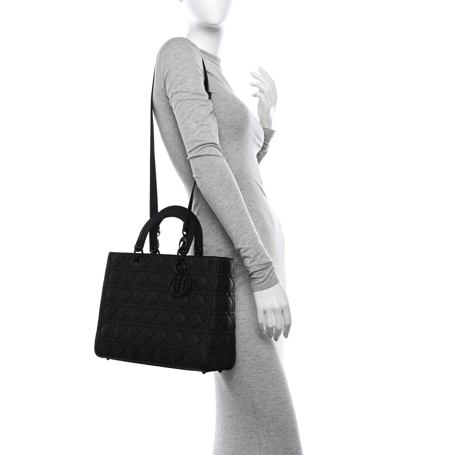 Christian Dior Ultra Matte Calfskin Cannage Large Lady Dior Black 2 of 12