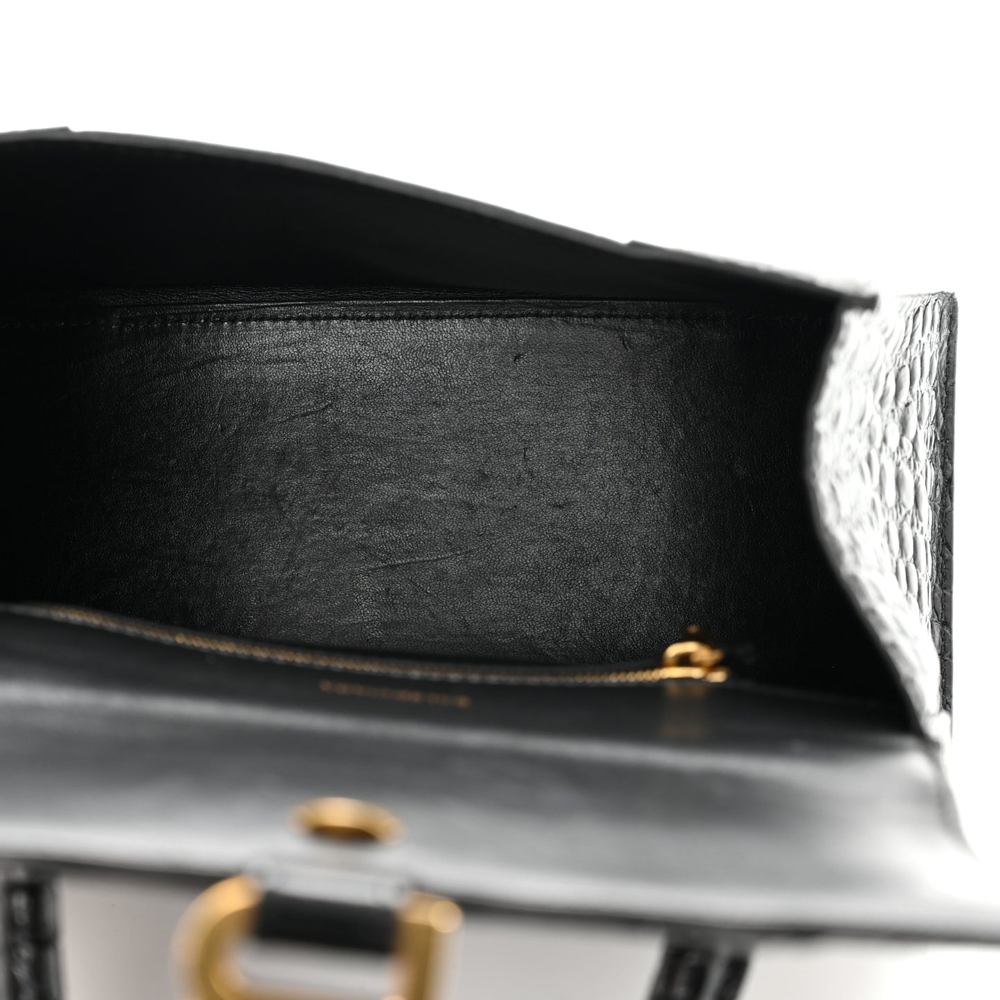 Shiny Calfskin Crocodile Embossed Small Hourglass Top Handle Bag Black