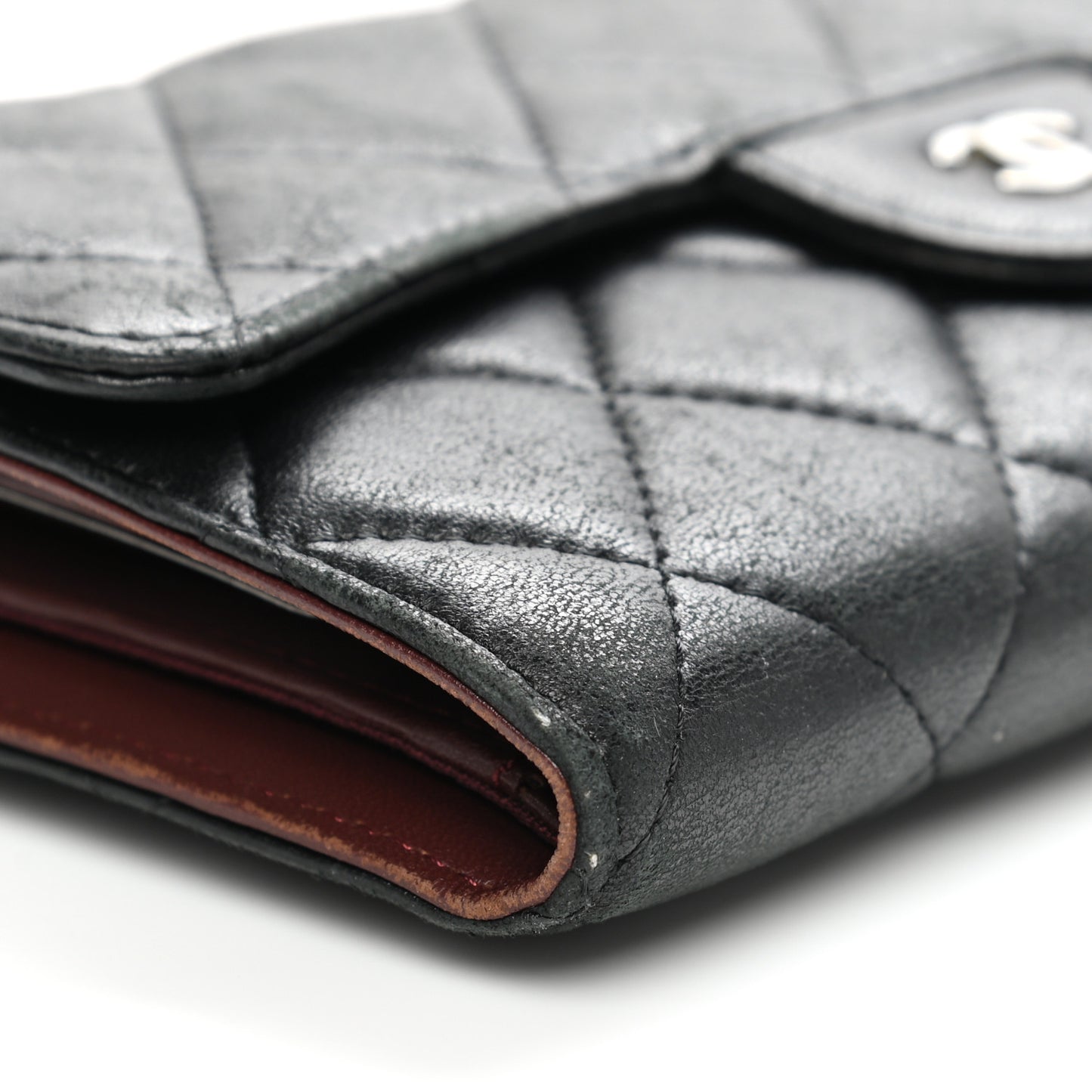 Lambskin Quilted Large Flap Wallet Black