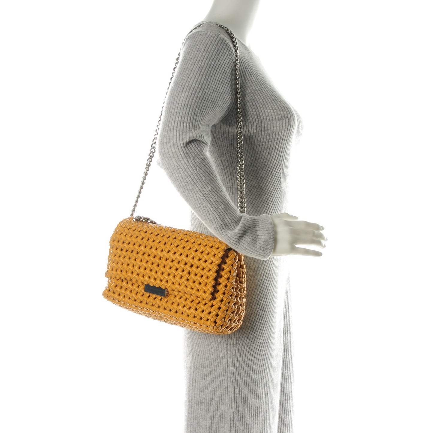 Faux Leather Woven Bex Shoulder Bag Yellow