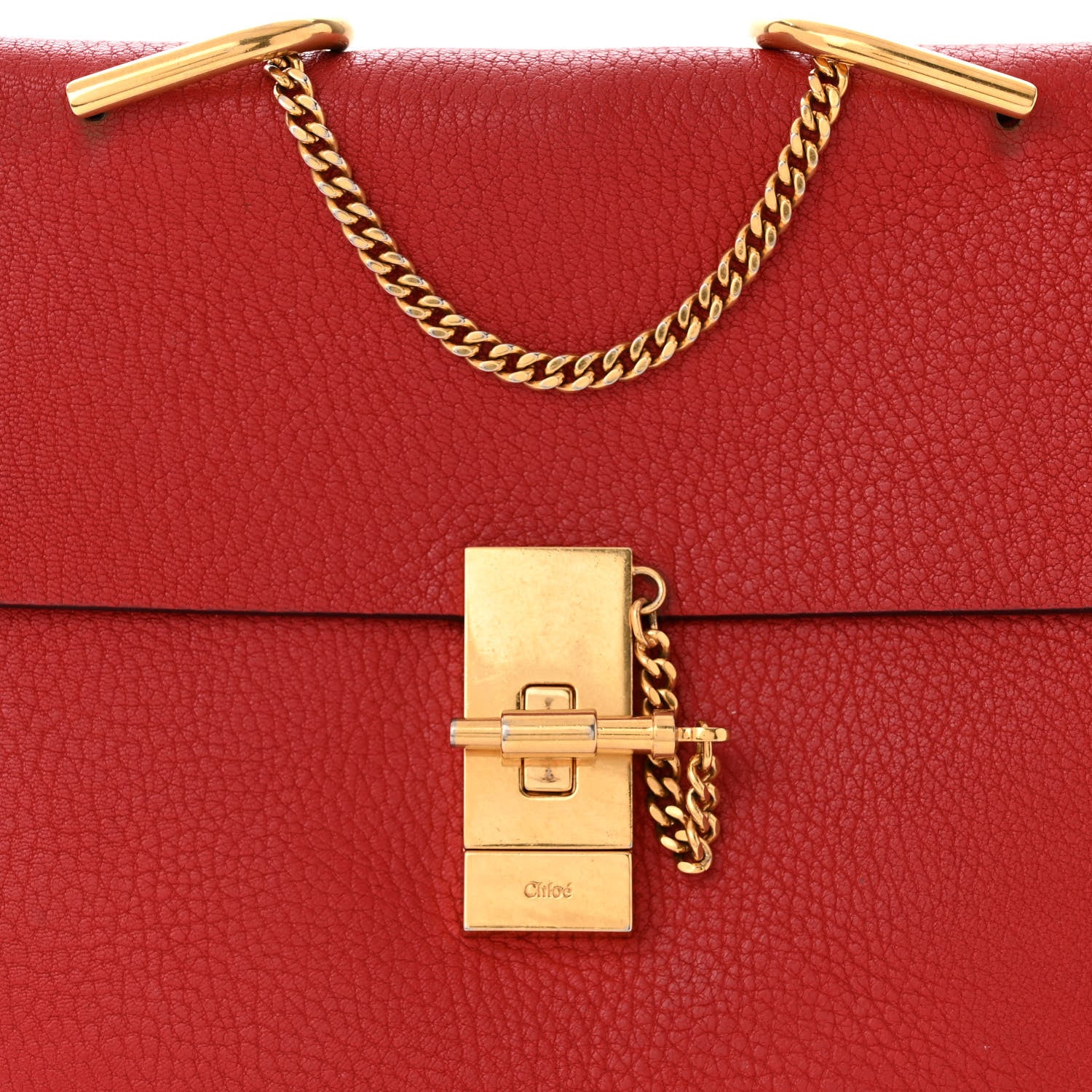 Chloe Grained Lambskin Drew Shoulder Bag Plaid Red 8 of 14