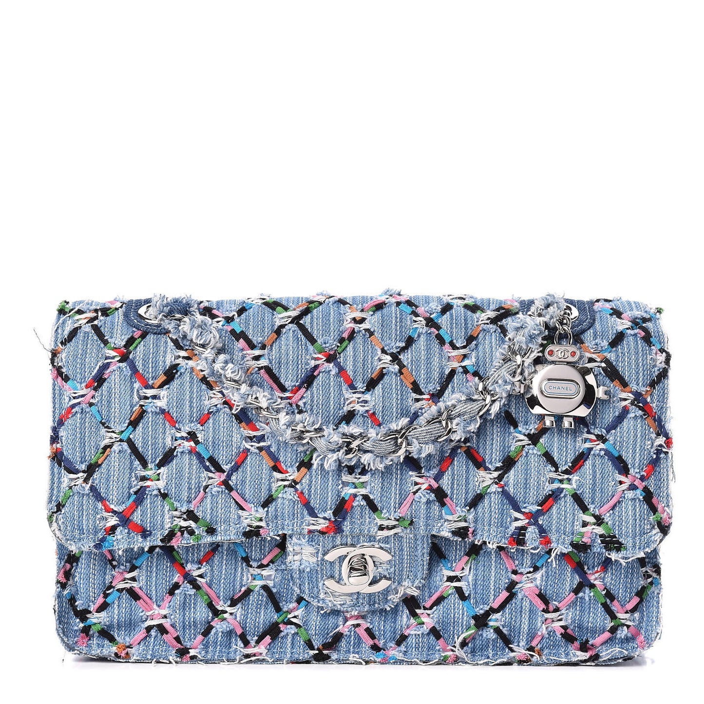 Woven Denim Medium Flap Multicolor