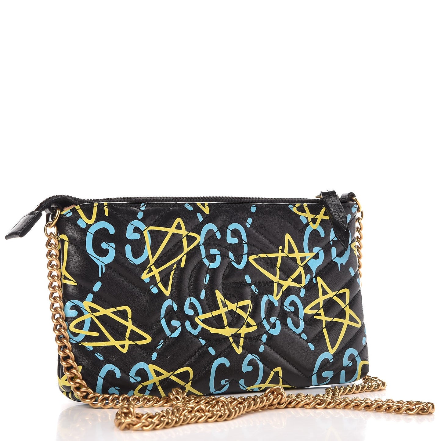 Calfskin Matelasse Printed Mini GucciGhost GG Marmont Chain Bag Black New Acquamarine