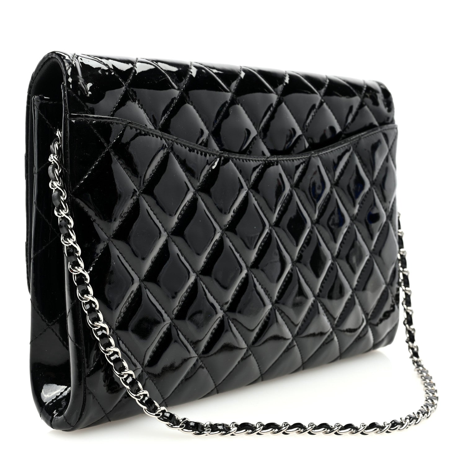 Chanel Patent Quilted Clutch with Chain Flap Black 3 of 10