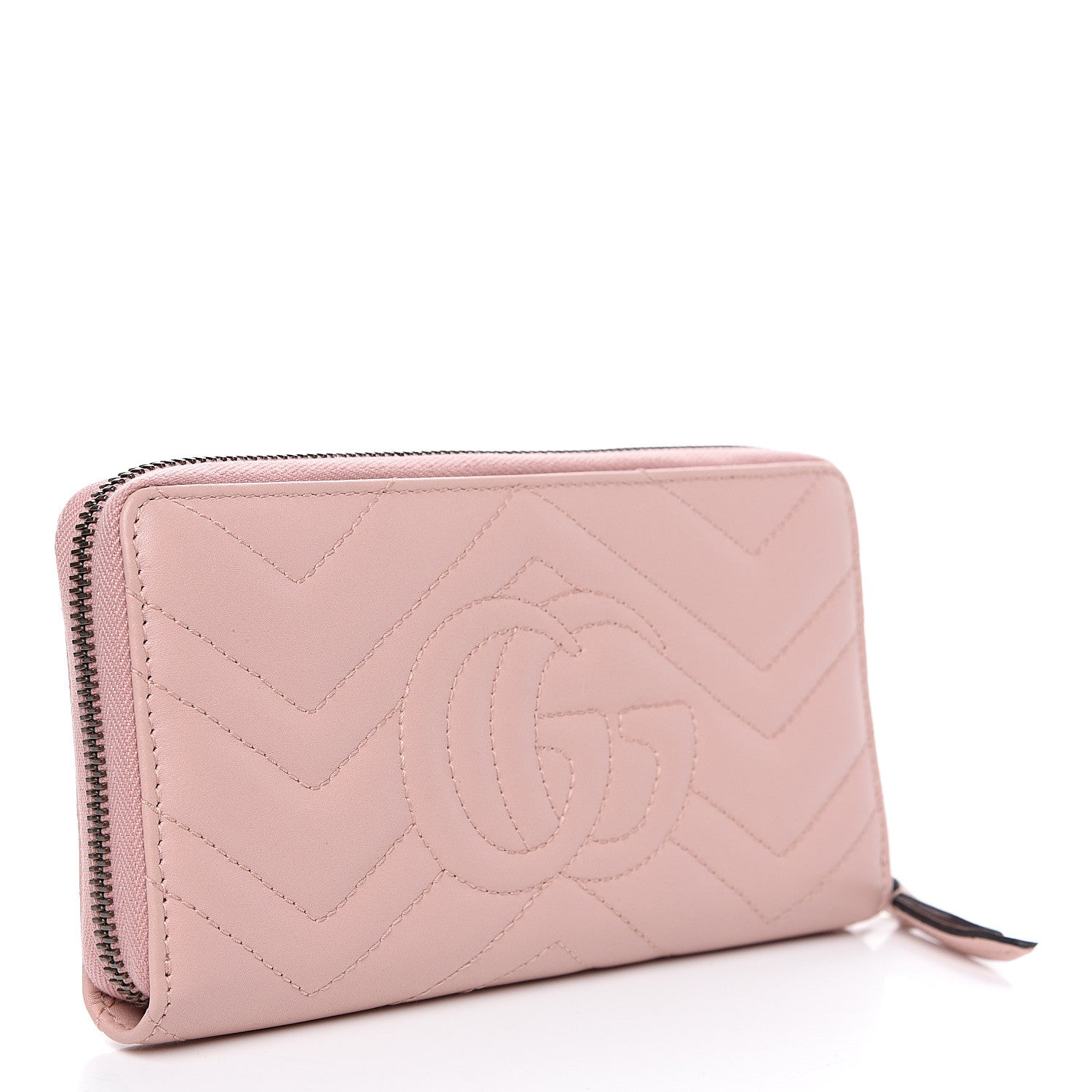 Gucci Calfskin Matelasse GG Marmont Zip Around Wallet Perfect Pink 2 of 7