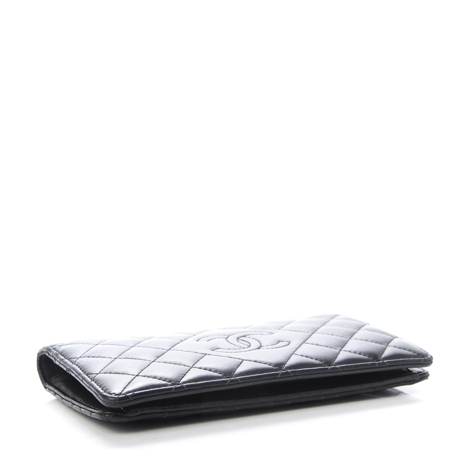 Lambskin Quilted Diamond CC Yen Wallet Black