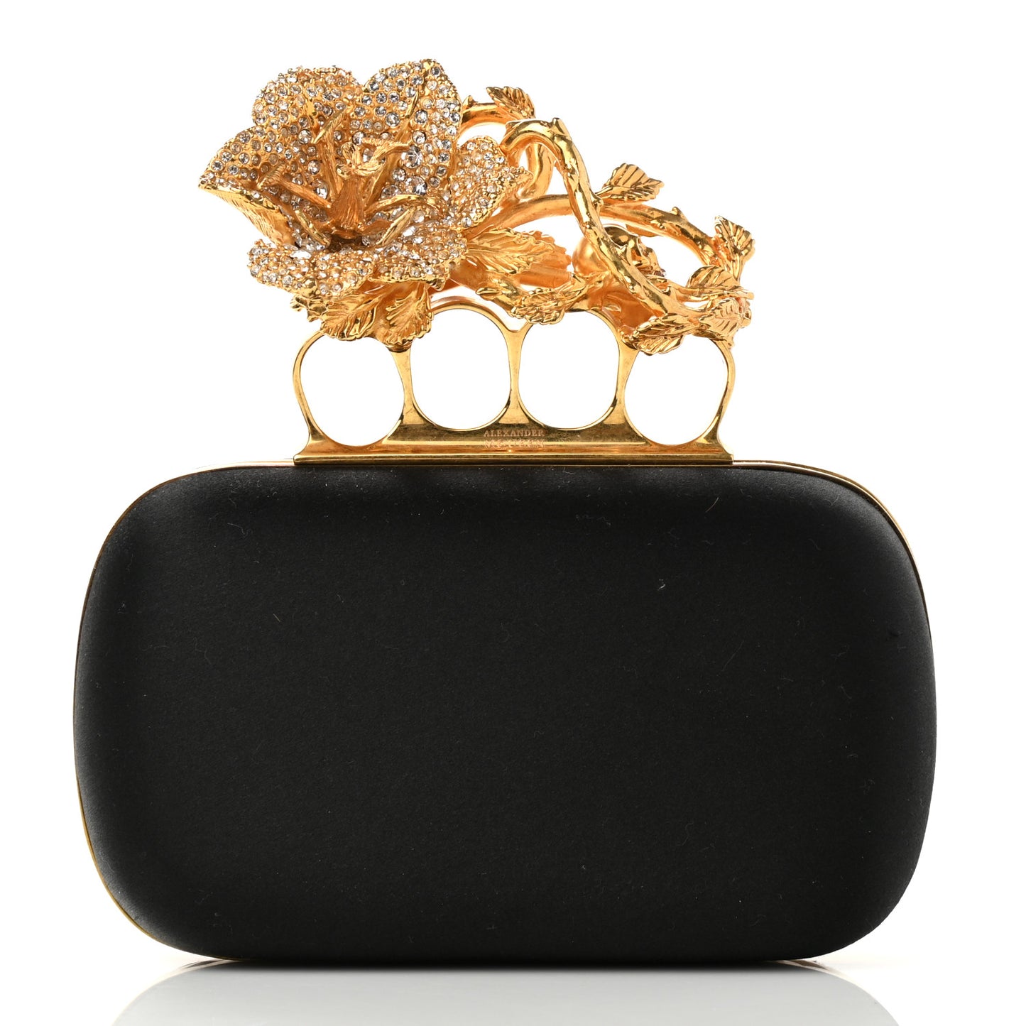 Satin Floral Knuckle Duster Box Clutch Black