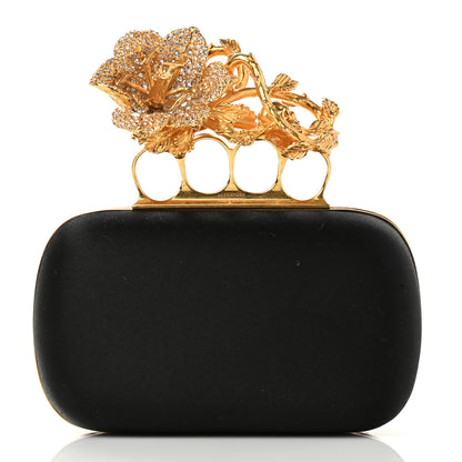 Alexander McQueen Satin Floral Knuckle Duster Box Clutch Black 1 of 7