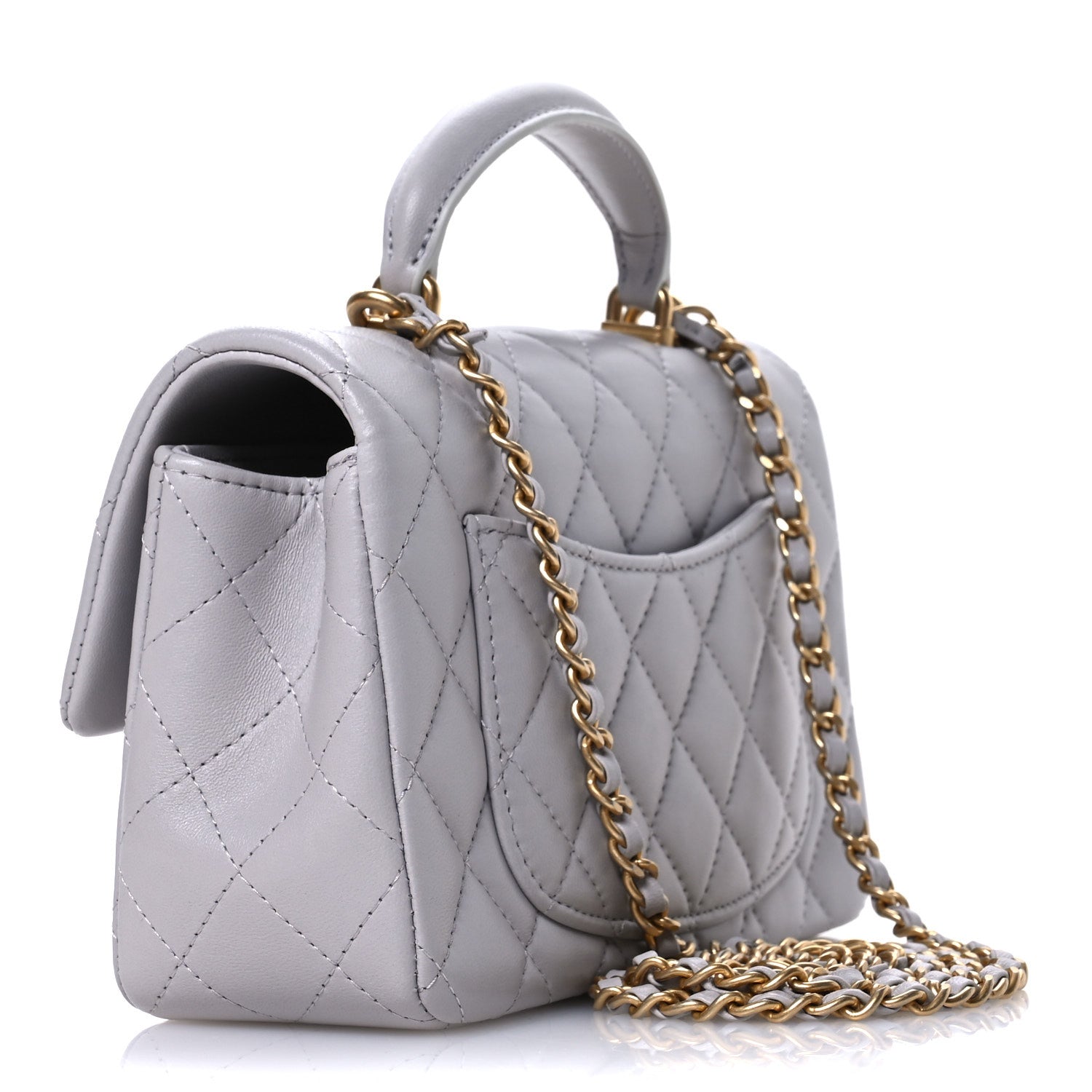 Chanel Lambskin Quilted Mini Top Handle Rectangular Flap Grey 3 of 11