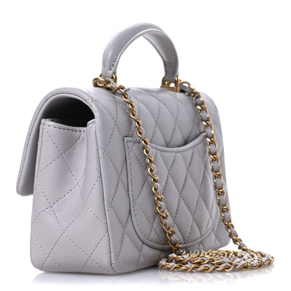 Chanel Lambskin Quilted Mini Top Handle Rectangular Flap Grey 3 of 11