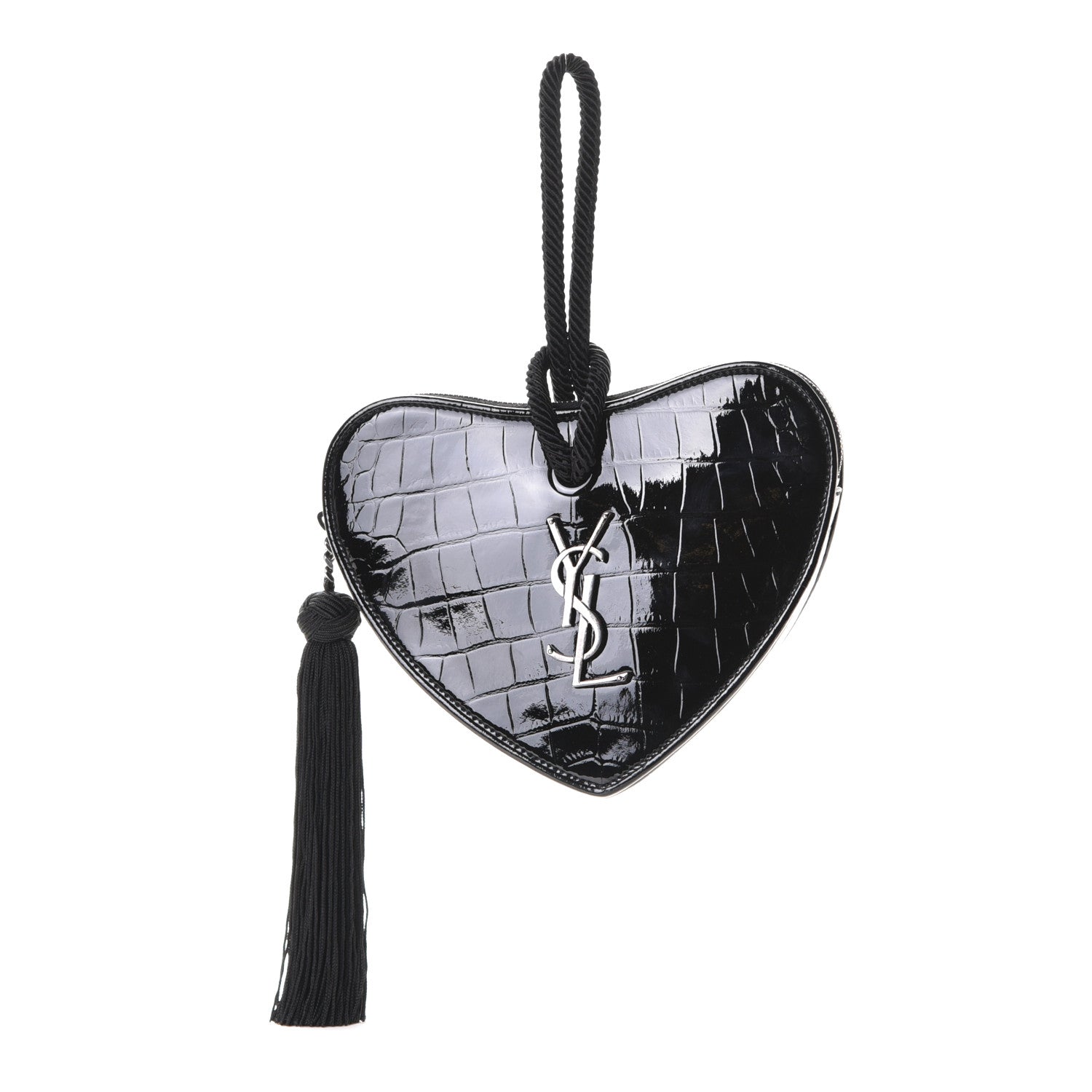 Saint Laurent Patent Crocodile Embossed Sac Coeur Heart Shaped Clutch Black 1 of 5