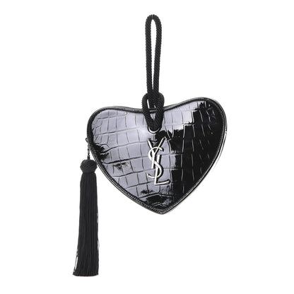 Saint Laurent Patent Crocodile Embossed Sac Coeur Heart Shaped Clutch Black 1 of 5