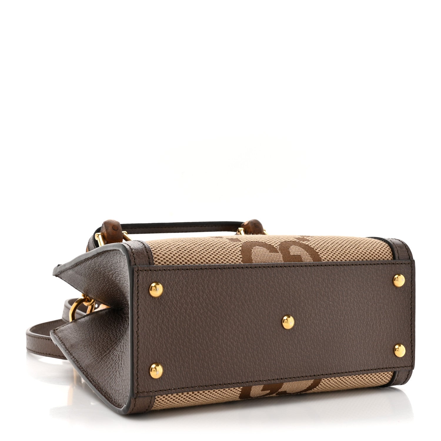 Gucci Monogram Jumbo GG Textured Dollar Calfskin Mini Diana Tote Bag Camel Ebony New Acero 3 of 9